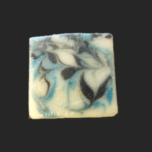 soap bar with swirls of blue and black