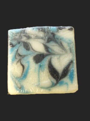 soap bar with swirls of blue and black