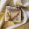 soap bar with swirls of brown and purple