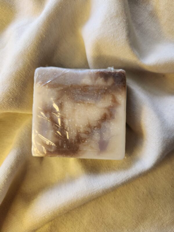 soap bar with swirls of brown and purple