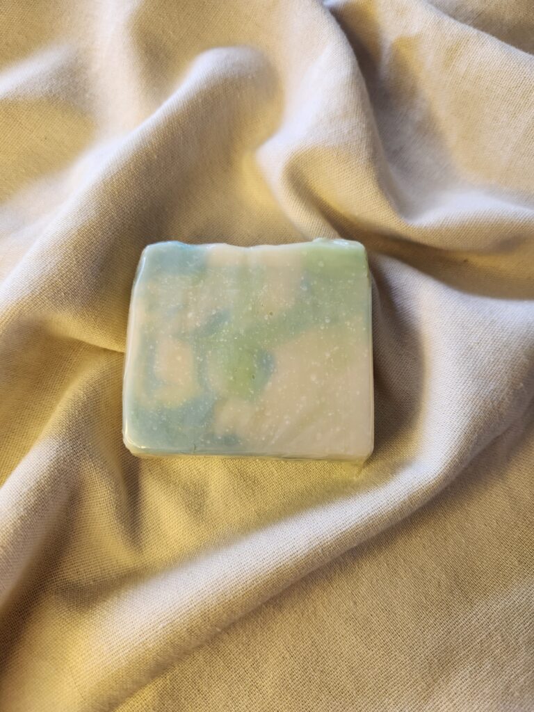 soap bar with swirls of green and blue