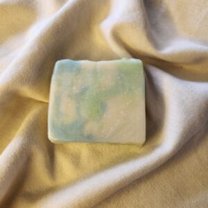 soap bar with swirls of green and blue