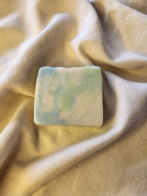 soap bar with swirls of green and blue