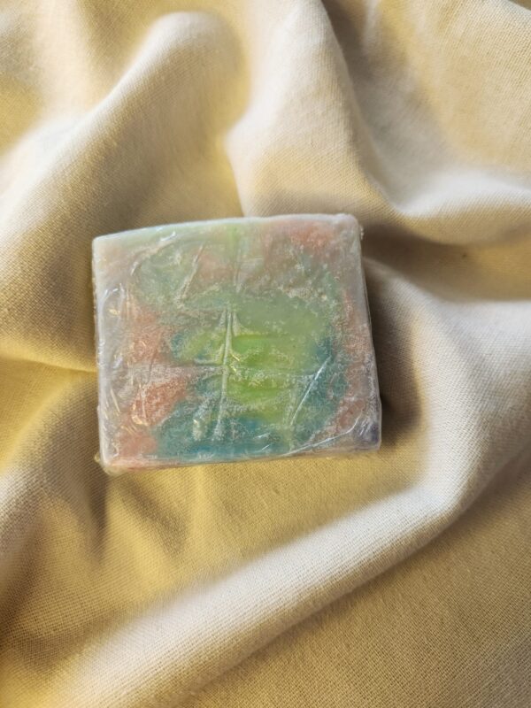 GummyBear2 soap bar with swirls of green, blue, pink, and purple