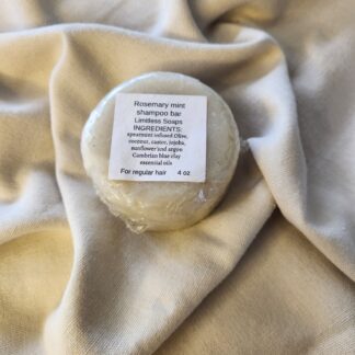 pale colored shampoo bar with product label