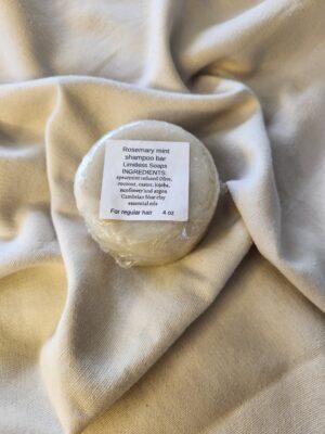 pale colored shampoo bar with product label