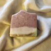 Watermelon2 soap bar with red, white, and green stripes