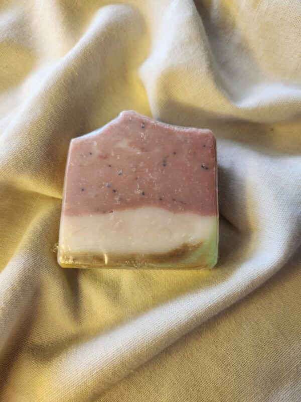 Watermelon2 soap bar with red, white, and green stripes