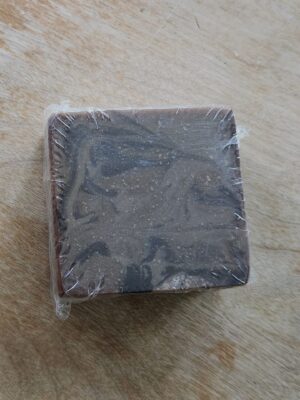 soap bar with swirls of deep browns
