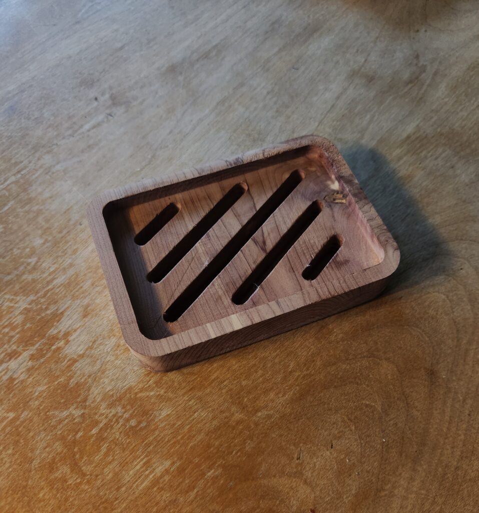 rectangular wooden soap dish with drainage slots