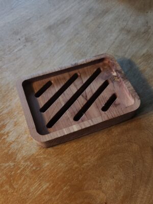 rectangular wooden soap dish with drainage slots