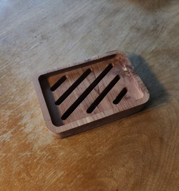 rectangular wooden soap dish with drainage slots